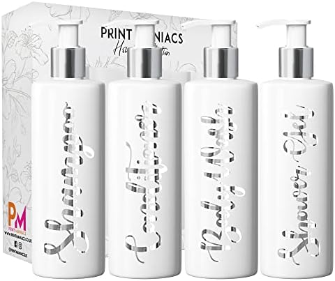Print Maniacs White Mrs Hinch Inspired Personalised 500ml Pump Bottles Bathroom Lotion Kitchen Set Shampoo Conditioner ( Shower Gel Set ) (Black)