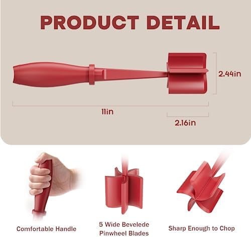 Meat Chopper, Upgrade Hamburger Smasher, Premium Heat Resistant Meat Masher for Ground Beef, Ground Turkey and More, Non Stick Mix Grinder-Red