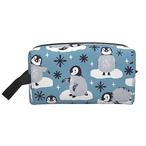 Borsa per il trucco Doodle Dog Toiletry Pouch Portatile Viaggio Lavaggio Sacchetto di Immagazzinaggio con Cerniera Impermeabile Cosmetico Accessori Organizzatore Simpatici pinguini e