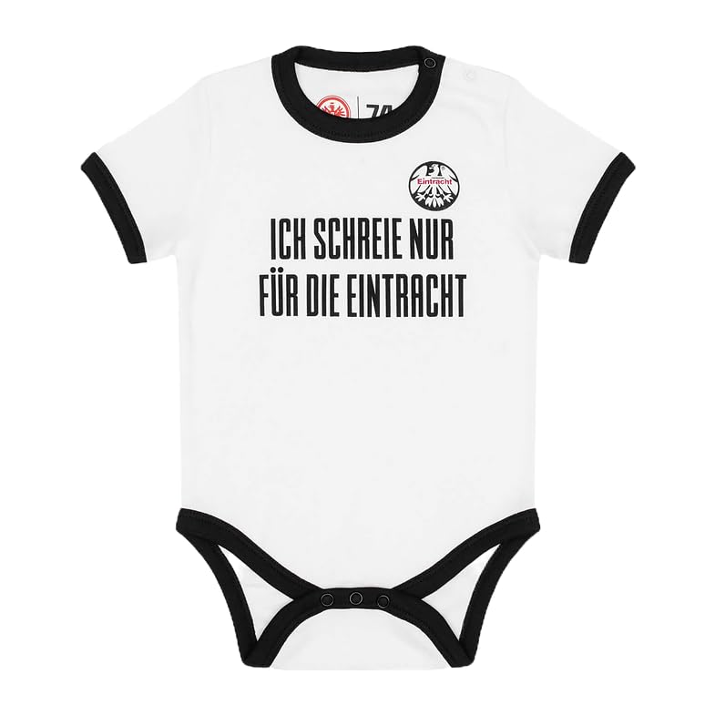 Eintracht Frankfurt Baby-Strampler Weiß/Schwarz 100% Biobaumwolle GOTS-Zertifiziert Ich schreie nur für die Eintracht (62)