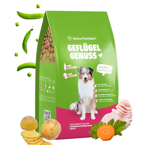 WAHRE TIERLIEBE - Geflügel Genuss - Premium Hundefutter Trocken, Made in Germany I Trockenfutter für Hunde, Getreidefrei & ohne Zuckerzusatz, Perfekt für Muskelaufbau & EIN Gesundes Fell