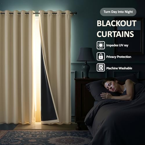 Image of Kuber Industries 4 Pcs Set Polyester Blackout Door Curtain 7 Feet for Home Decor | 8 Eyelet with Darkening Curtains for Living Room /Bedroom | Plain - Beige