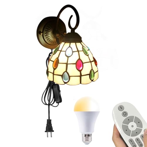 Image of Kiven Plug in Wall Lamp, Dimmable Wall Sconce with 5.9ft Plug-in Cord, Remote Control (Dimmable,Timingr,3 Colors Mode) 1-Light Style Wall Lights Fixtures for Bedside Reading E26 Base