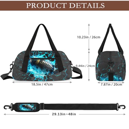 Gym Travel Duffle Bag for Boys - Blue 3D Football Kids Overnighter Weekend Bag with Front Zipper Pocket for School Practice, Teens Carry-On Size Sleepover Bags2