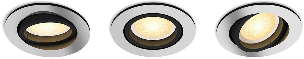 Philips Hue Milliskin - Foco Empotrable LED Inteligente, Luz Blanca de Cálida a Fría, Regulable, Compatible con Alexa y Google Home, Color Aluminio - Pack de 3