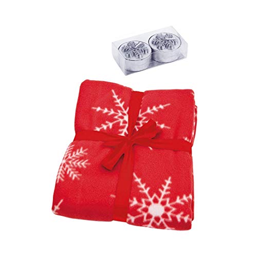 Manta Navideña de Forro Polar Nordica para Sofa Cama Idea Regalo Original para Mujer Colchas de Invierno Funda Suave Cubre Sillón Plaid Nordico y Velas Navidad Manta 150 x 130 cm Blanco y Rojo
