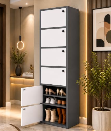 Image of 6-Door Engineered Wood Shoe Rack, 11-Tier Wooden Shoe Rack for Entryway, Shoe Storage Cabinet with Doors Adjustable Shelves, Wooden Shoes Rack Organizer - NEW (Black, 11 - Layer)