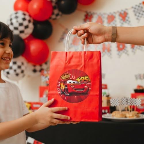 Image of Wanna Party Car Theme Paper Gift Bags for Kids - Pack of 12, Red | Racing Car Birthday Return Gift Bags, Goodie Bags, Party Favour Bags, Treat Bags & Small Gift Bags