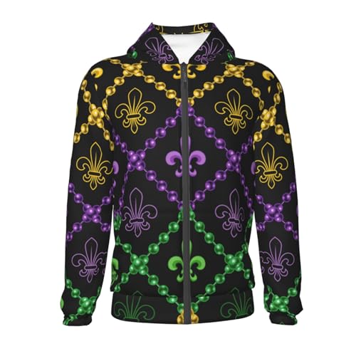 Mardi Gra Geometric Kids Pullover Hoodies Boys Zip Up Sweatshirts Girls Athletic Clothes with Pocket2