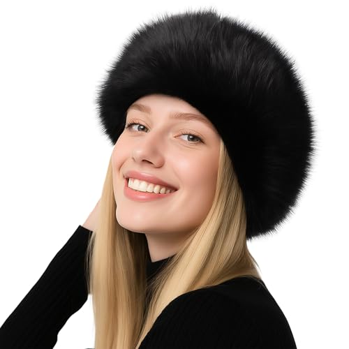 Barelove Faux Fur Headband with Stretch with Elastic for Women Winter Fluffy Russian Earwarmer Earmuff Weather Headbands (Black)