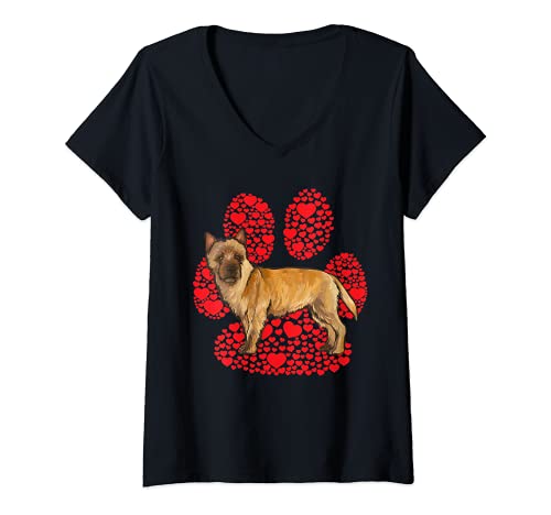 Womens Cairn Terrier Valentines Day Dog Love Paw V-Neck T-Shirt, Black