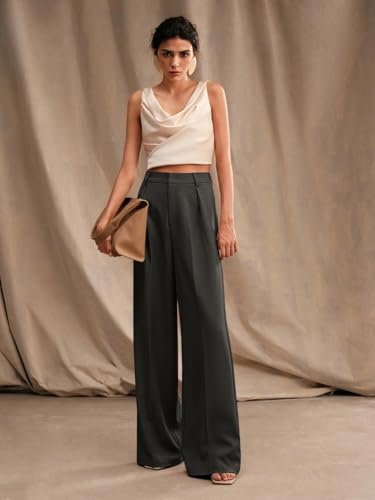 Image of KOTTY Stylish Women's White Wide Leg Trousers | High Waist Cotton Pants for Women | Casual Korean Palazzo Bottom Wear