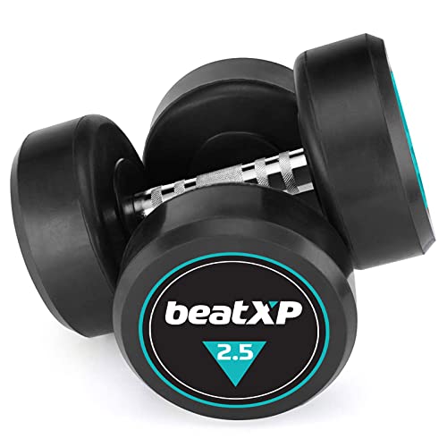 Image of beatXP Bouncer Dumbbells (2.5kg - 15kg) for Men & Women | Gym & Home Use Dumbells | Set of 2 (Black) | Pure Steel & Rubber Coating | Dumbbell Set for Home Workout
