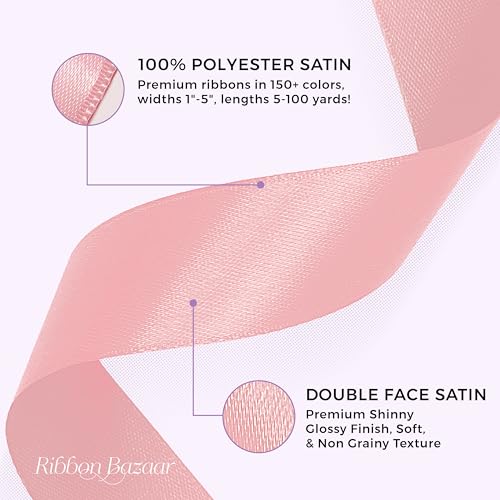 Image of Ribbon Bazaar Double Faced Satin - Premium Gloss Finish - 100% Polyester Ribbon for Gift Wrapping, Crafts, Scrapbooking, Hair Bow, Decorating & More - 1 /4 inch Pink 100yd Spool