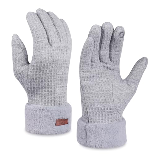 Bszatan Damen Winter Warm Touchscreen Handschuhe, Winter Fleece gefütterte Handschuhe,Thermo Winterhandschuhe Frauen Weihnachten Geschenk, Grau