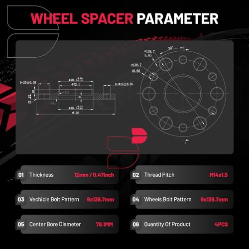Image of BDFHYK 6x5.5 Hubcentric Wheel Spacers Thickness 12mm Compatible with Chevy 2019-2021 Silverado Sierra 1500 2022 Sierra 1500 Limited, 6x139.7mm Forged 6 Lug Wheel Adapters 78.1 mm Hub Bore