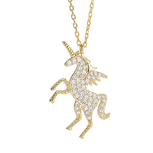 URDEAR 925 Sterling Silver Gold Plated Unicorn Pendant Necklace Gorgeous Horse Jewelry Ornaments Unicorn Charms Pendant Necklace Gifts for Women