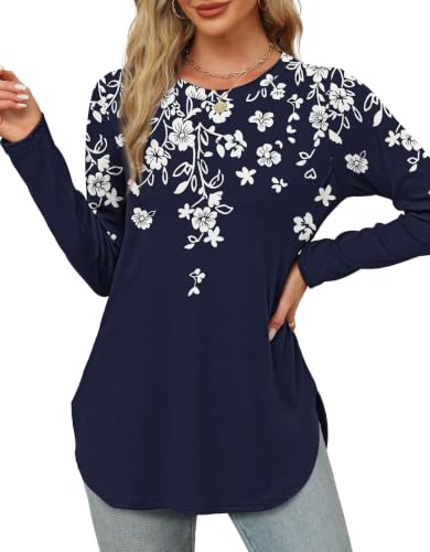 Image of XIEERDUO Womens Long Sleeve Round Neck Shirts Side Split Basic Loose Tunic Tops Casual 2026
