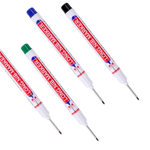 Vaktop Tieflochmarker, 4 Stück Bohrlochmarker, 20mm Spitze Tiefenlochmarker, Markierungsstift für Holz, Kunststoff, Wand, Metall, Karton Baustellen Stift (Schwarz, Blau, Rot, Grün)