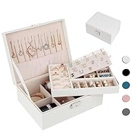 Homtibrm Jewellery Organiser Box for Women Girls, 2-Layer Large Jewelry Storage Case for Necklaces Rings Earrings Bracelets