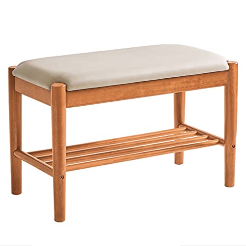 Zapatero de madera de 2 niveles con asiento acolchado, banco para zapatos de gran capacidad para entrada, moderno organizador de zapatos 2 en 1 hecho a mano para el dormitorio del hogar (80