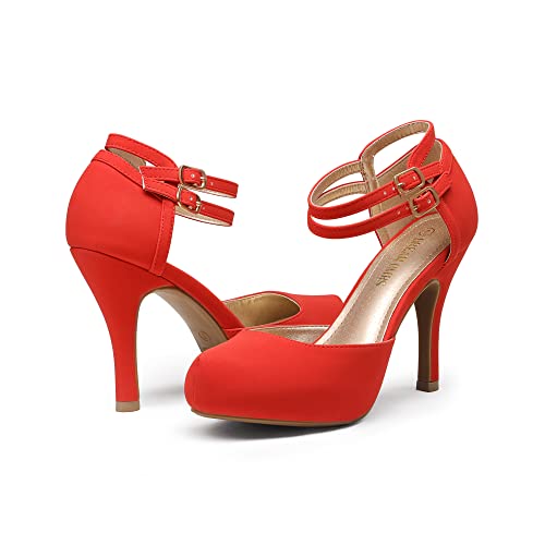 DREAM PAIRS Office-02 Women's Classy Mary Jane Double Ankle Strap Almond Toe High Heel Pumps3