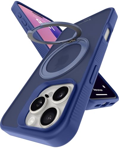 Image of eller sante Astros Magpro Back Cover Case for iPhone 16 Pro with Magnetic Alloy Ring Metal Kickstand Camera Screen Protector TPU Shockproof 10ft Drop Protection Compatible with Mag-Safe- Blue