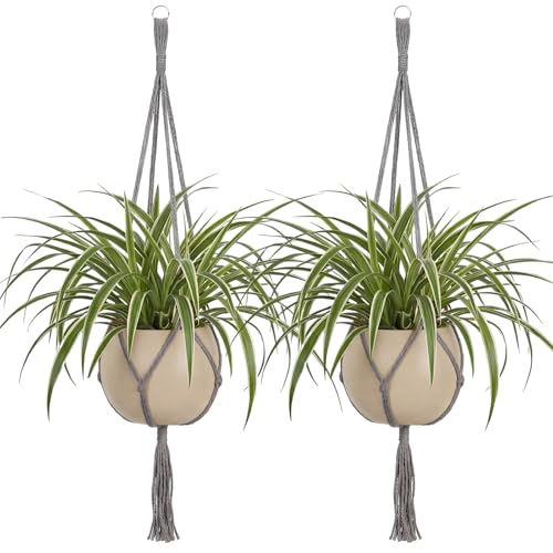 Image of EBOOT 2 Pack 48 Inch Large Macrame Plant Hanger Rope to Hang Flower Pot Plant Holder for Indoor Outdoor Decorations, 4 Legs (Grey)
