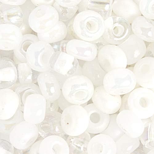 Czech Glass Seed Beads 2/0 (6.1mm Diameter) Multi White Pearl DIY Jewelry Making Beads - 500g Bulk Bag by Preciosa (Jablonex)