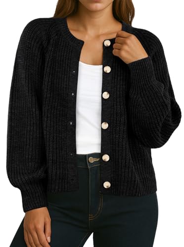 GRECERELLE Women's Chunky Open Front Sweater Long Sleeve Button Knit Short Loose Cardigan Outerwear, S-2XL