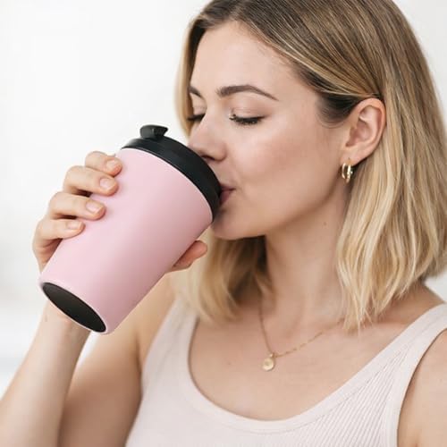 Image of Stvin 380ml Insulated Coffee Mug Travel, Stainless Steel Tumbler with Leak-Proof Lid, Reusable Thermal Cup for Hot & Cold Drinks, Car, Office, Camping & More (3rd Pink)