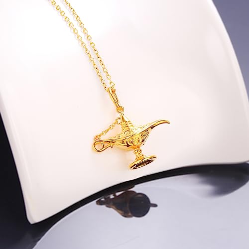 S925 Sterling Silver Aladding Magic Genie Lamp Legend Wishing Carved Lamp Pendant Necklace Jewelry Good Luck Gift for Women4