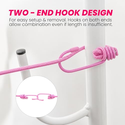 Image of Storite Cloth Drying Rope with Hooks - Elastic Hanging Rope for Travel, Home, and Outdoor Drying - Includes 12 Clips - Pink