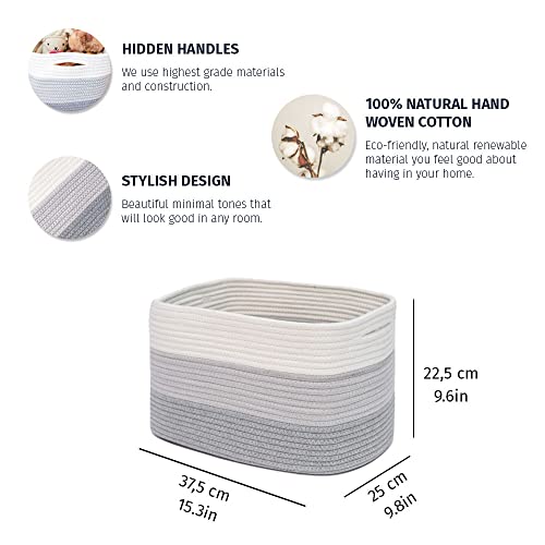 Organihaus Woven Baskets For Storage Set Of 3 | Small Woven Baskets For Organizing | Cotton Rope Baskets For Storage | Towel Baskets For Bathroom | Decorative Soft Storage Basket Bins - Grey Basket #TOP1