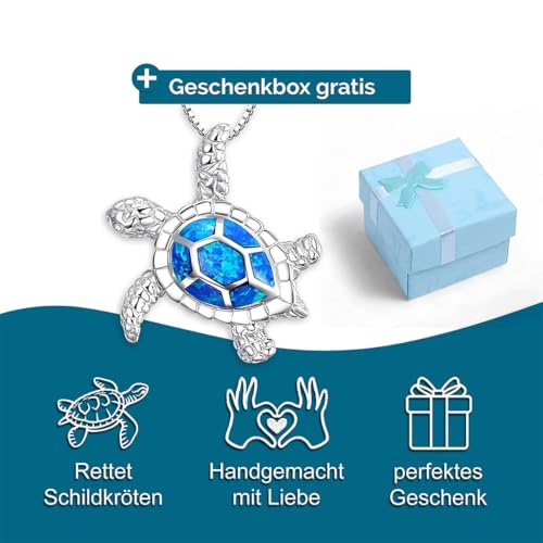 aninu Schildkröten-Halskette 925 Silber – Meeresschildkröten-Patenschaft mit Tracking-App, Silberkette Damen Turtle Anhänger, Sterling Silber Schmuck Geburtstag Muttertag Geschenk