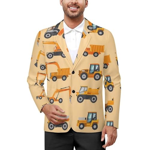 Cartoon Excavator Truck Pattern Men's Suits Dress Business Formal Suit Print Jackets Coat For Wedding Party