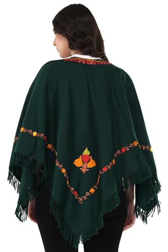 Image of Premium Women's Kashmiri hand embroidery floral woollen poncho Indian cape wrap shrug Free size