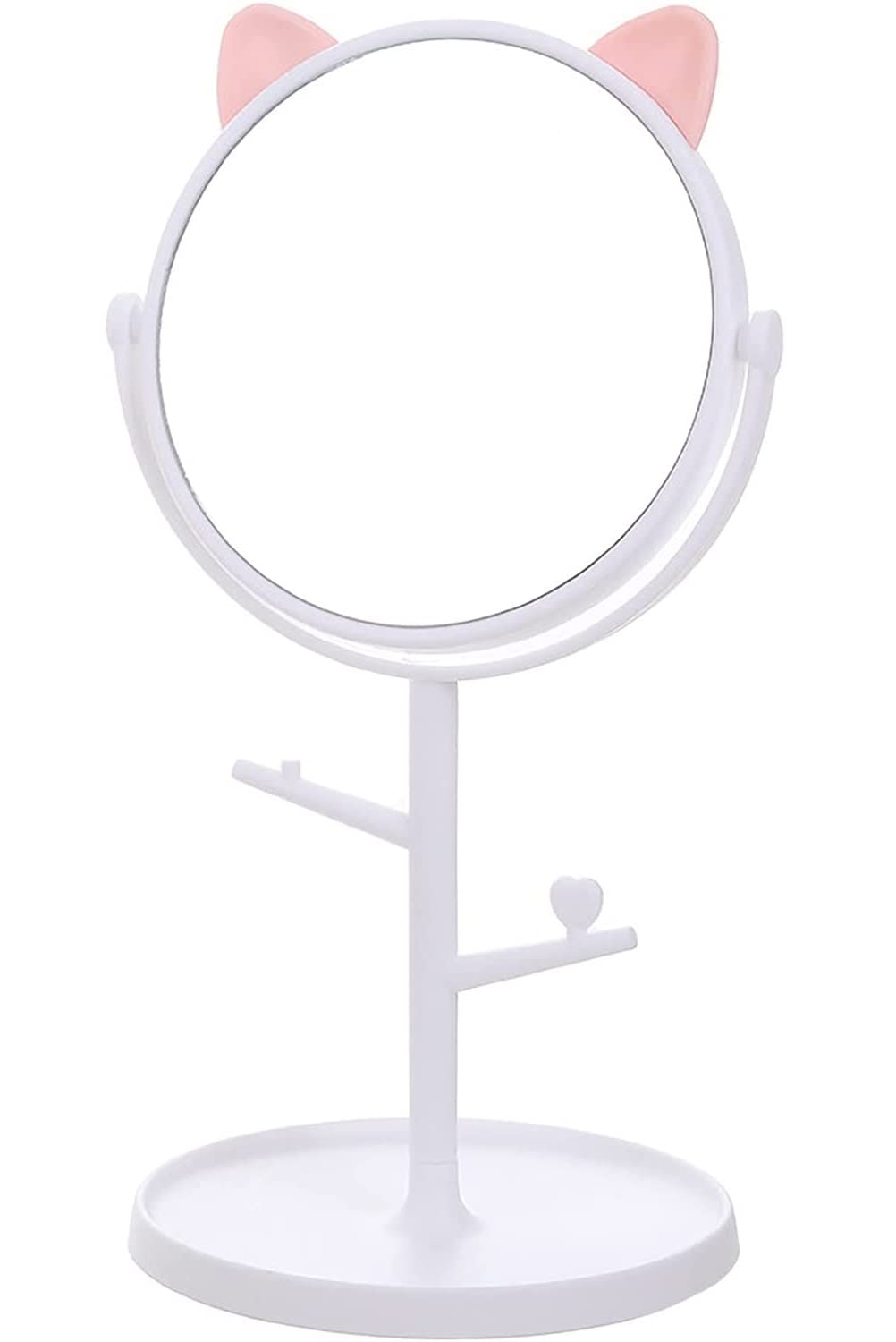 Trifecta Round Makeup Cosmetic Mirror Jewelry Rack Holder Tabletop Mirror with Tray 360°Rotation Design Tabletop Vanity Mirror, Princess Mirror Desktop for Girls Women (Pack of - 1 White)-image-23