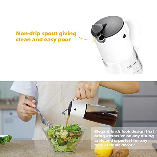 Olive Oil Dispenser Bottle for Kitchen Cooking - Auto Flip Condiment Container With Automatic Cap and Stopper - Leakproof Vinegar Glass Cruet Stainless Steel Non-Drip Spout (white and yellow) - Thumbnail 3