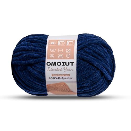 Image of OMoiout Chunky Chenille Yarn for Crocheting, Soft Baby Blanket Yarn, #7 Super Bulky, Chunky Knit Blanket Crochet Yarn, 7 oz /109.4 yds Fluffy Velvet Amigurumi Yarn(Navy Blue)