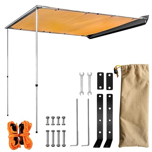 Car Side Awning Rooftop Pull Out Tent Shelter PU2000mm Shade Windproof Snowproof, Aluminum Alloy Frame, for SUV Outdoor Camping Travel (5.2x8.2ft)