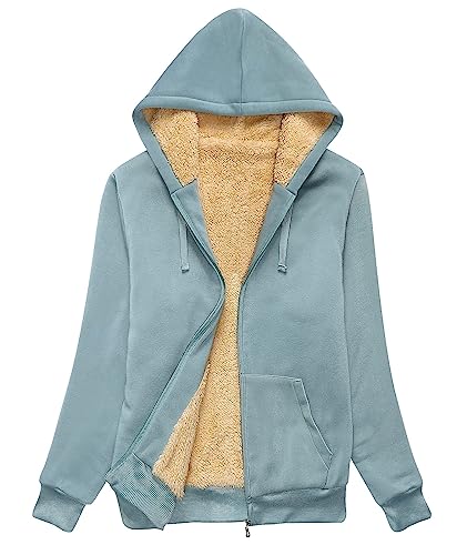 SWISSWELL Hoodies for Women Winter Fleece Sweatshirt - Full Zip Up Thick Sherpa Lined Hooded Jacket Green X-Large