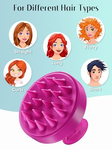 Image of HEETA Scalp Massager Hair Growth, Soft Silicone Scalp Scrubber Shampoo Brush for Exfoliation, Dandruff Removal Head Massage Stress Relax, Wet & Dry Use for Thick Thin Curly Hair Care, Hot Pink