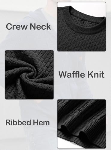 Zaitun Mens Crewneck Sweater Pullover Waffle Knit Casual Patterned Long Sleeve Sweaters4