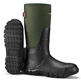 HISEA Upgraded Rain Boots for Men, Waterproof Insulated Rubber Neoprene Boots with Steel Shank, Durable Anti-Slip Outdoor Work Boots for Hunting Gardening Farming Fishing Mud Working, Adjustable Calf,