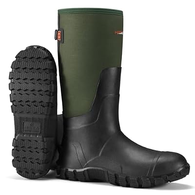 HISEA Upgraded Men's Rain Boots, Waterproof Insulated Neoprene Rubber Boots with Steel Shank, Durable Anti-Slip Outdoor Work Boots for Hunting Gardening Farming Fishing Mud Working, Adjustable Calf