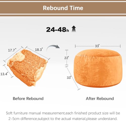 Image of Bean Bag Chairs for Adults - Memory Foam Furniture BeanBag Chair - Kids /Teens Sofa with Soft Micro Fiber Cover - Round Fluffy Couch for Living Room Bedroom College Dorm - 3 ft, Orange