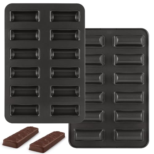 Ldhhyh 2 Pack Financier Cake Baking Pan, 12-Cavity Non-Stick Rectangle Muffin Pan, Carbon Steel Financier Cake Mold, Biscuits Cookies Bakeware For Oven Baking – Black
