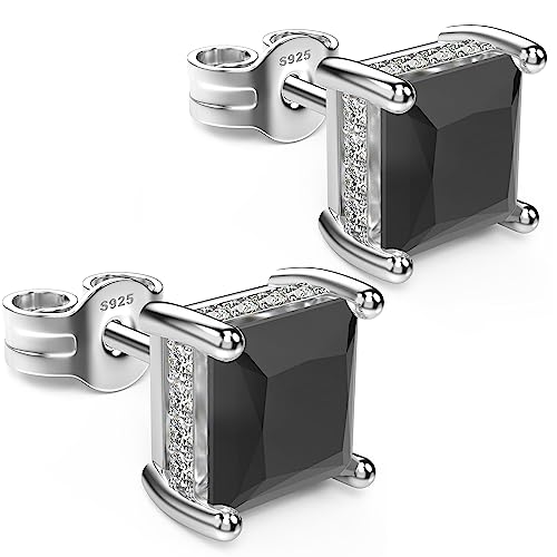 18K White Gold Plated Sterling Silver Princess Cut Cubic Zirconia Stud Earrings Square CZ Diamond Stud Earrings for Women Men Hypoallergenic