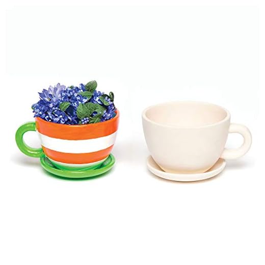 Baker Ross Macetas de Cerámica en Forma de Taza y Platillo (caja de 2) para niños para pintar y decorar